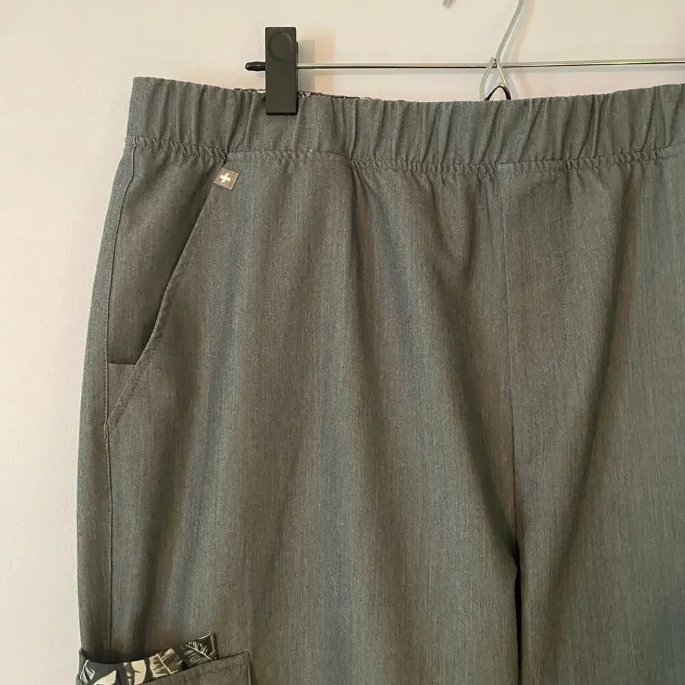 FIGS Graphite Gray Feather Print Scrub Cargo Pants Uniform Nurse Dr Men size XXL